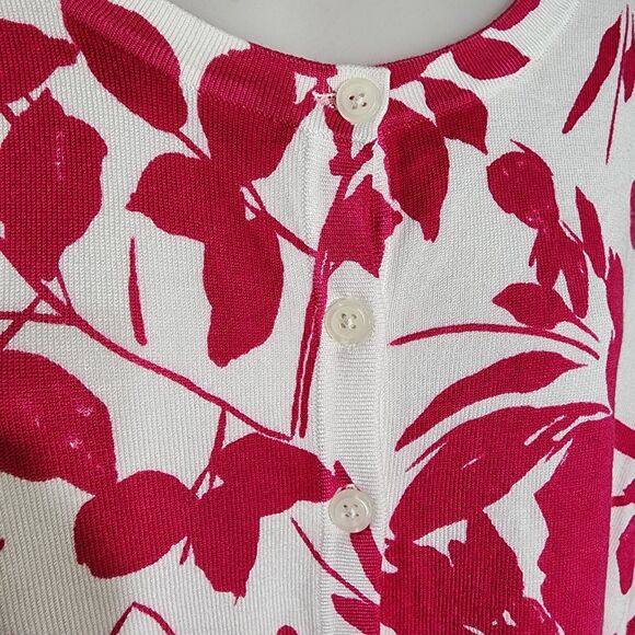 Roz & Ali Womens Cardigan Sweater Size 2X White Pink Floral Button Up 3/4 Sleeve - Picture 6 of 9